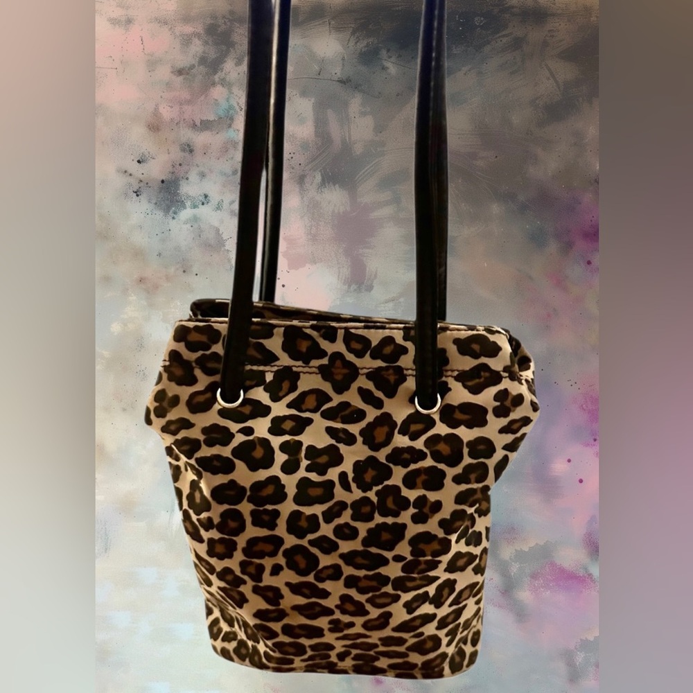 Nine West Vintage Nylon Cheetah Print with Faux Leather Handles Shoulder Bag